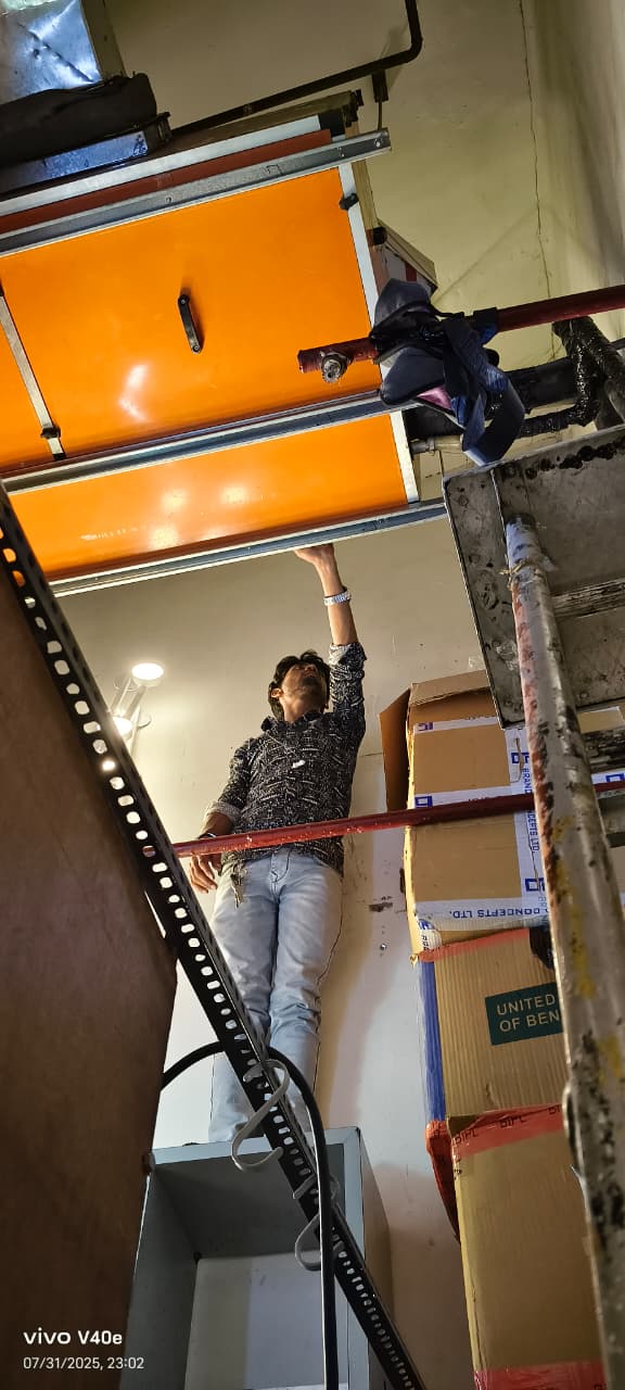 Service work inside an equipment cabinet
