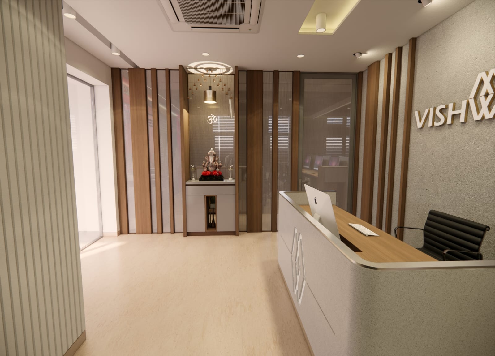 Reception area with a ceiling cassette air conditioner