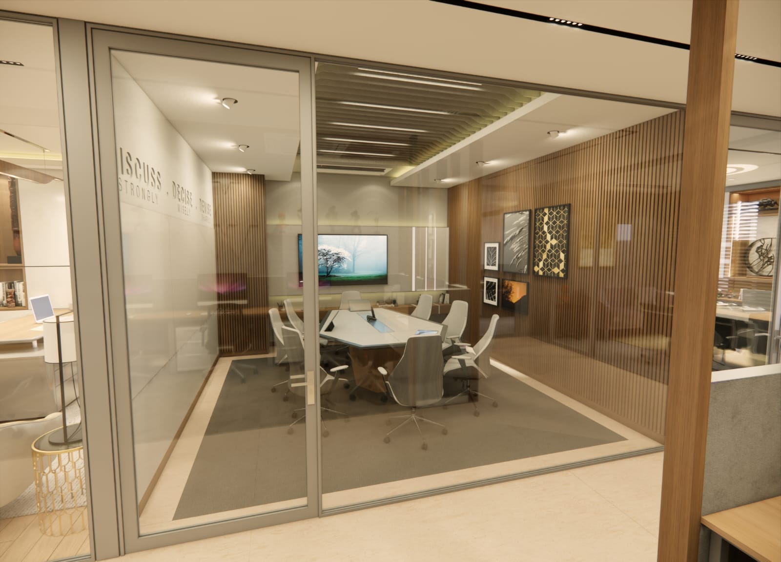 Commercial interior with ceiling cassette AC